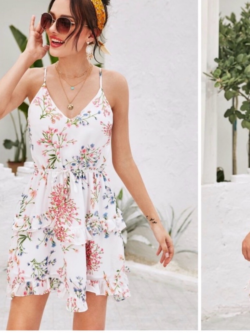 White Floral Ruffle Summer Dress
